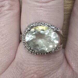 Daliglio Sterling Silver Green Amethyst & Diamond Halo Cocktail Ring - Size 7